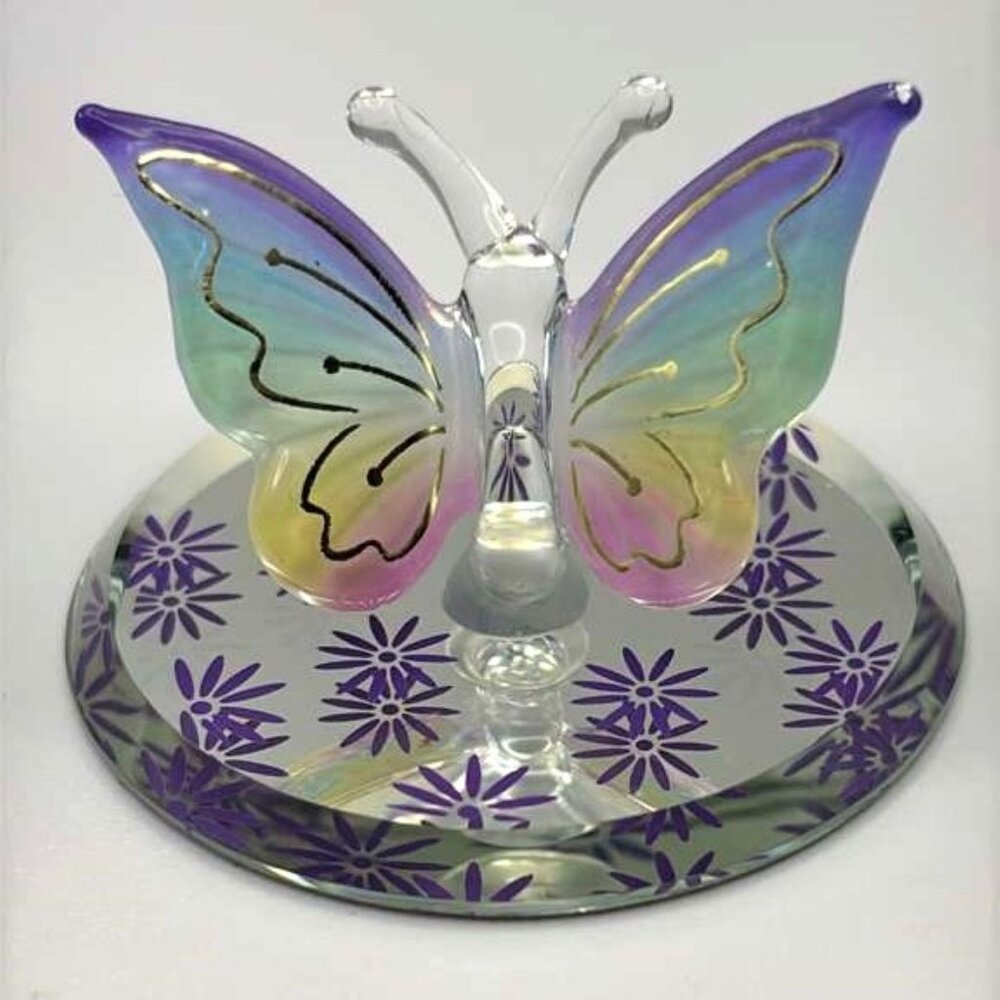 Lavender Rainbow Butterfly Glass Figurine Decor